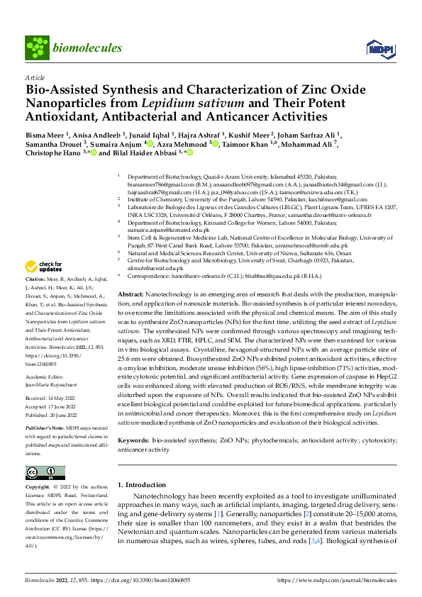 (PDF) Bio-Assisted Synthesis and Characterization of Zinc Oxide ...