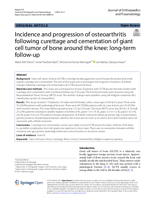 (PDF) Incidence and progression of osteoarthritis following curettage ...