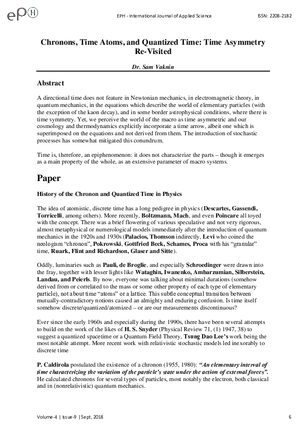 (PDF) Chronon Field Theory: Chronons, Time Atoms, and Quantized Time ...