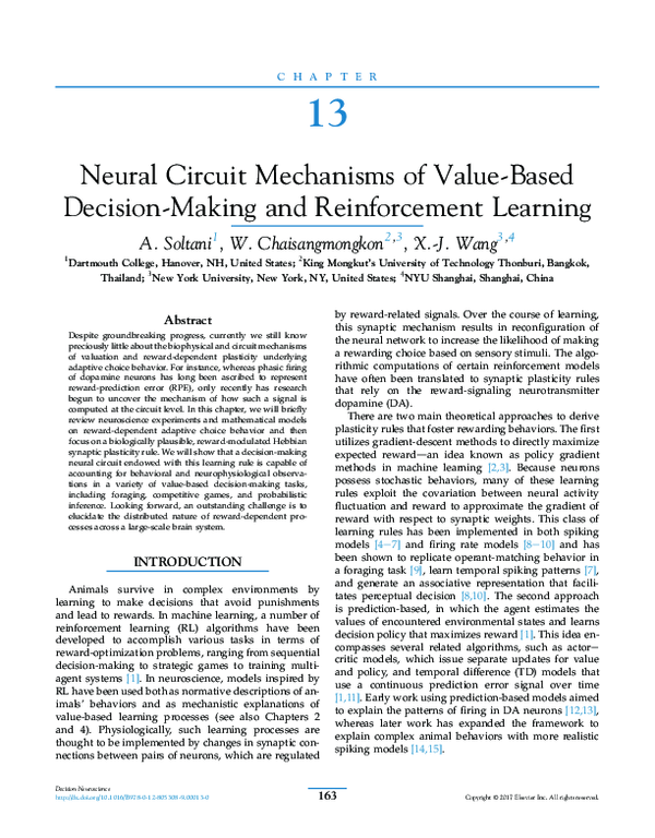 (PDF) Neural Circuit Mechanisms of Value-Based Decision-Making and ...