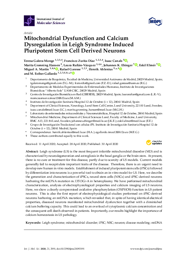 (PDF) Mitochondrial Dysfunction and Calcium Dysregulation in Leigh ...