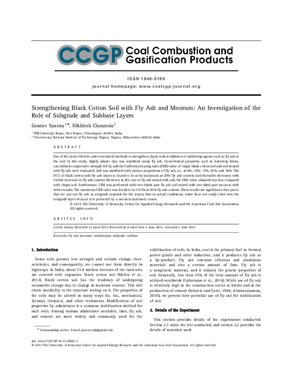 (PDF) Strengthening Black Cotton Soil with Fly Ash and Moorum: An ...