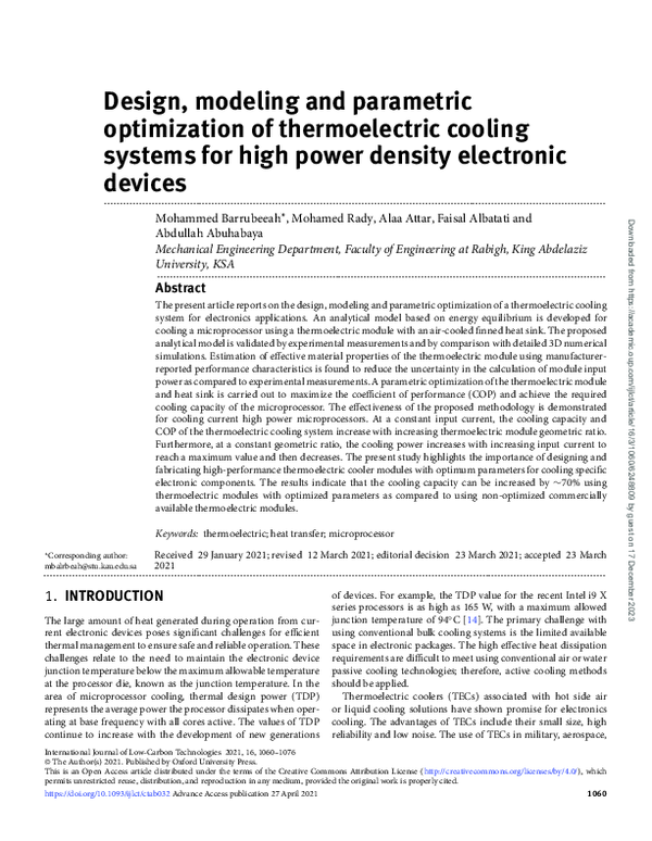 (PDF) Design, modeling and parametric optimization of thermoelectric ...