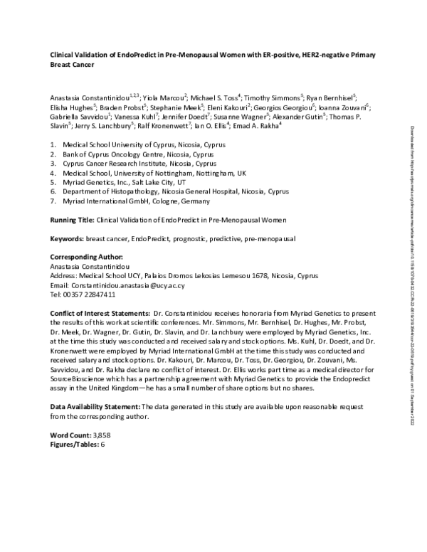 (PDF) Data from Clinical Validation of EndoPredict in Pre-Menopausal ...