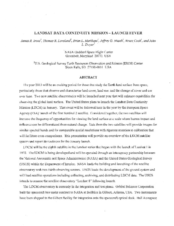 (PDF) Landsat Data Continuity Mission-Launch Fever