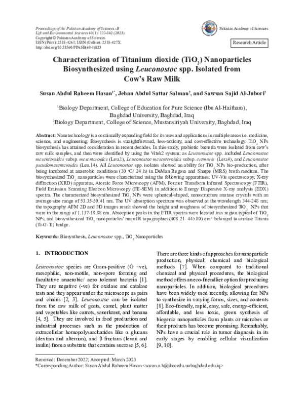 (PDF) Characterization of Titanium dioxide (TiO 2 ) Nanoparticles ...