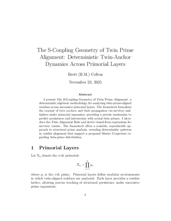 (PDF) The S-Coupling Geometry of Twin Prime Alignment: Deterministic ...