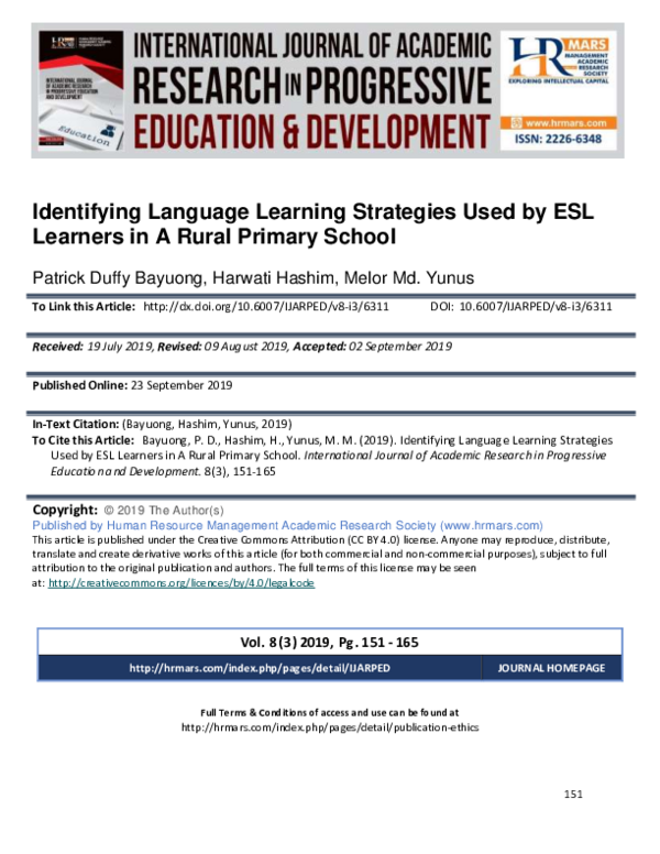 (PDF) Identifying Language Learning Strategies Used by ESL Learners in ...