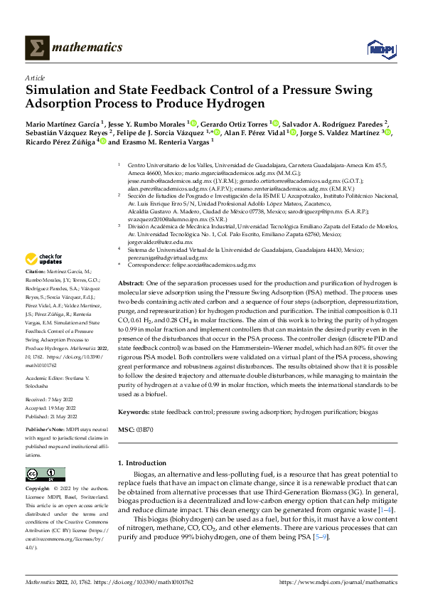 (PDF) Simulation and State Feedback Control of a Pressure Swing ...