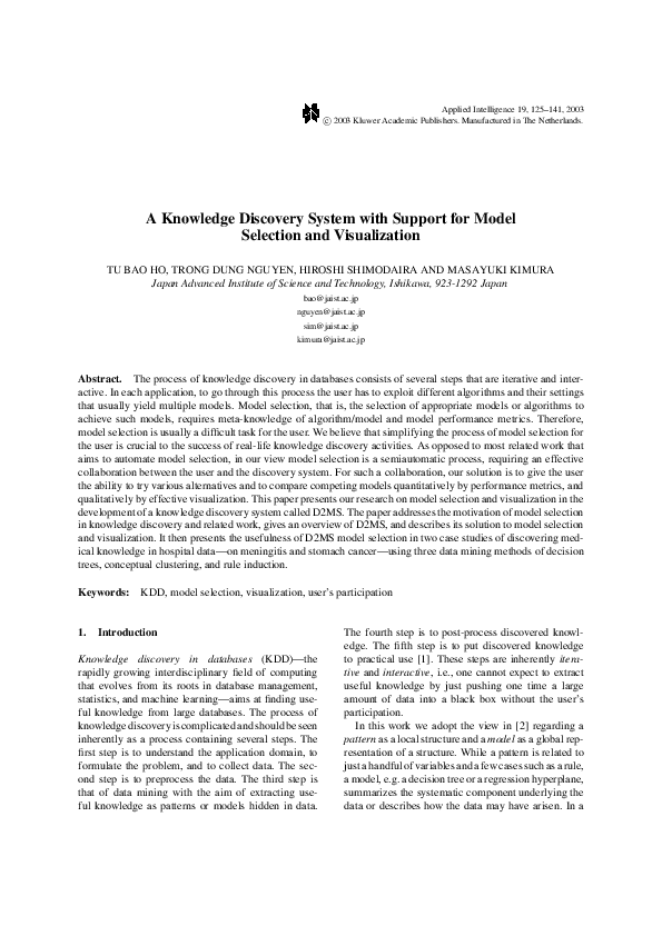 (PDF) A Knowledge Discovery System with Support for Model Selection and ...