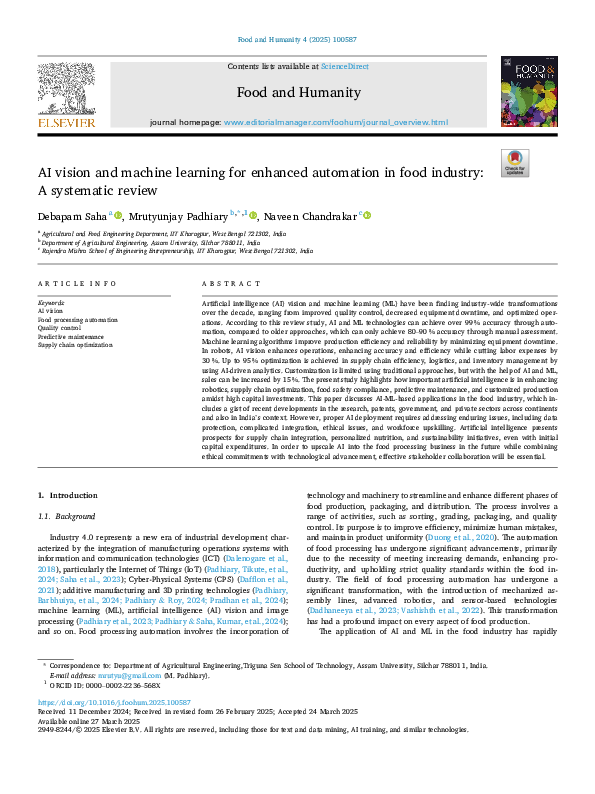 (PDF) AI vision and machine learning for enhanced automation in food ...