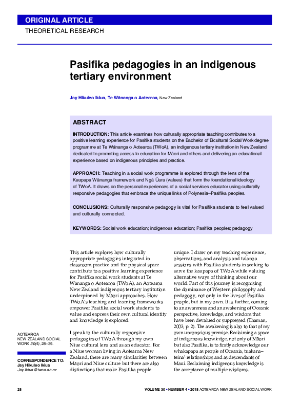 (PDF) Pasifika pedagogies in an indigenous tertiary environment