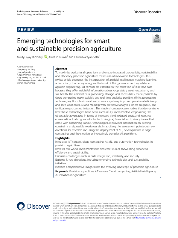 (PDF) Emerging technologies for smart and sustainable precision agriculture