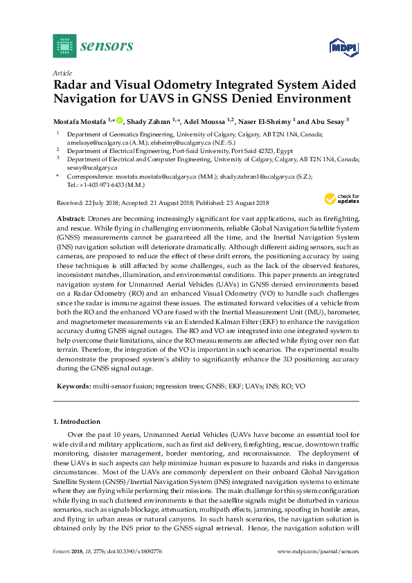 (PDF) Radar and Visual Odometry Integrated System Aided Navigation for ...