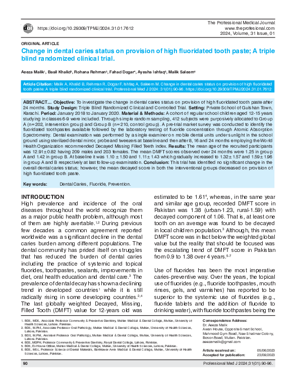 (PDF) Change in dental caries status on provision of high fluoridated ...