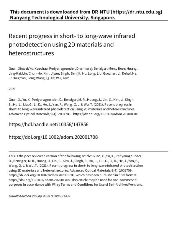 (PDF) Recent Progress in Short‐ to Long‐Wave Infrared Photodetection ...