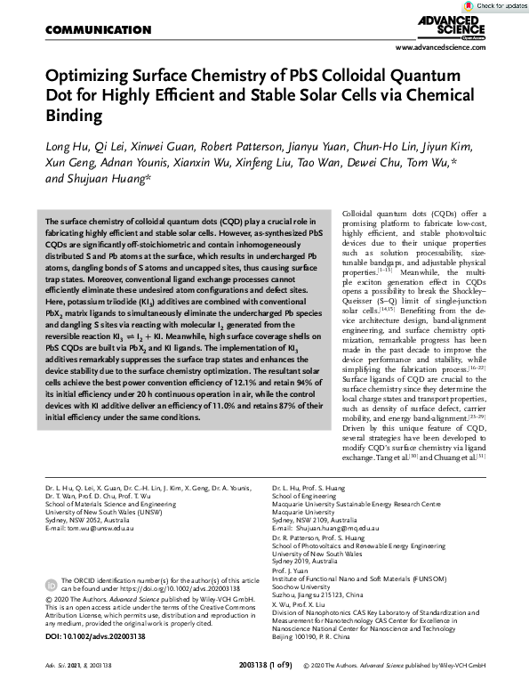 (PDF) Optimizing Surface Chemistry of PbS Colloidal Quantum Dot for ...