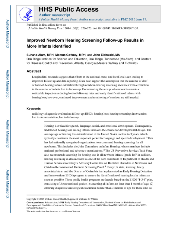 (PDF) Improved Newborn Hearing Screening Follow-up Results in More ...