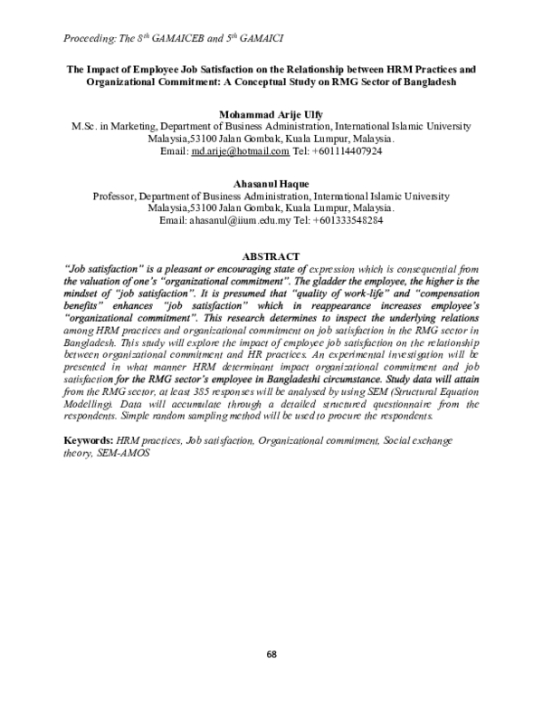 (PDF) The impact of employee job satisfaction on the relationship ...