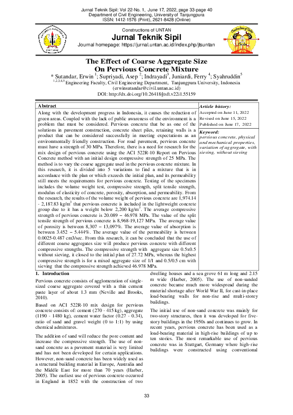 (PDF) The Effect of Coarse Aggregate Size On Pervious Concrete Mixture