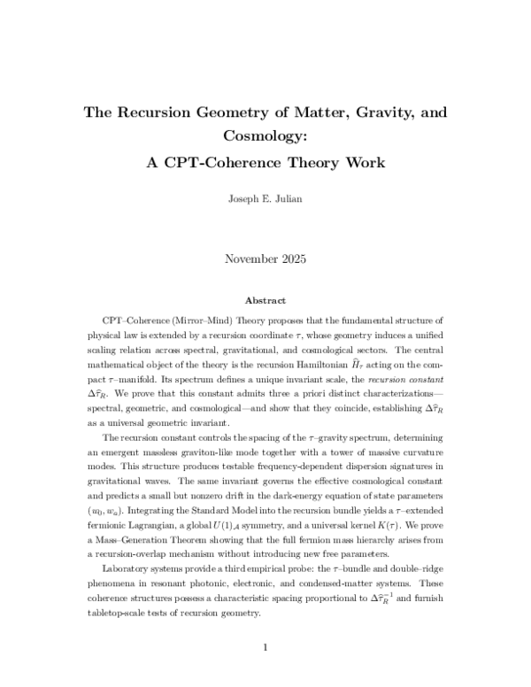 (PDF) The Recursion Geometry of Matter, Gravity, and Cosmology: A CPT ...