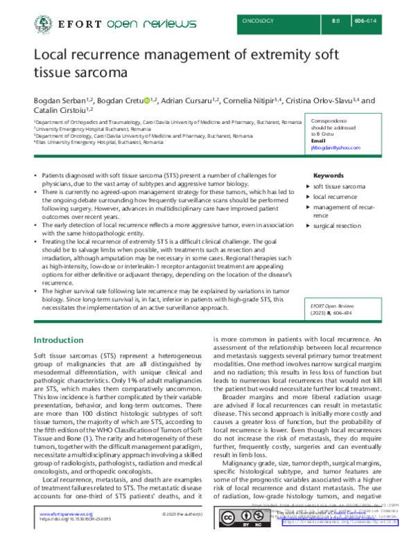 (PDF) Local recurrence management of extremity soft tissue sarcoma