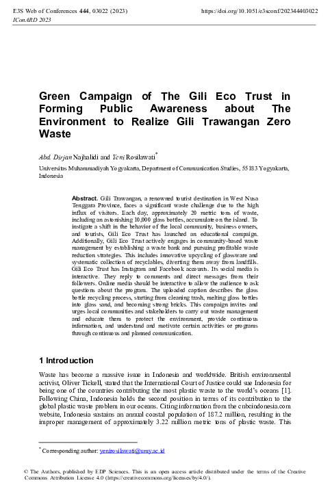(PDF) Green Campaign of The Gili Eco Trust in Forming Public Awareness ...