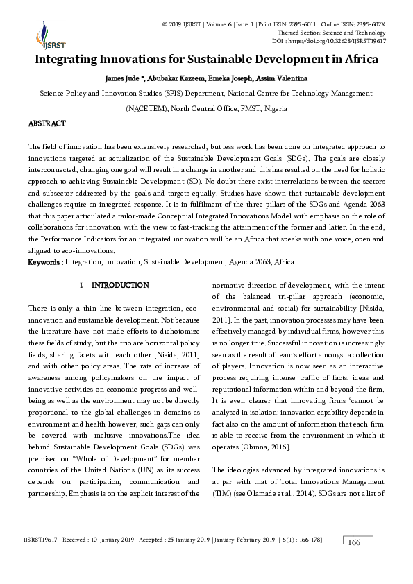 (PDF) Integrating Innovations for Sustainable Development in Africa