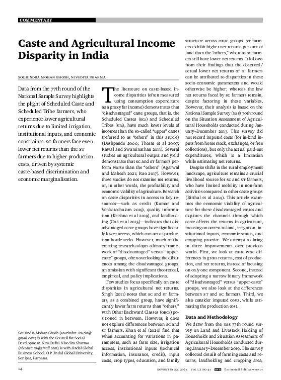 (PDF) Caste and Agricultural Income Disparity in India