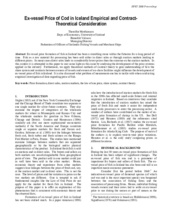 (PDF) Ex-vessel Price of Cod in Iceland Empirical and Contract ...