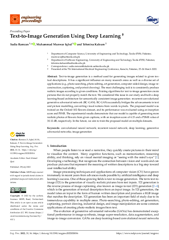 (PDF) Text-to-Image Generation Using Deep Learning