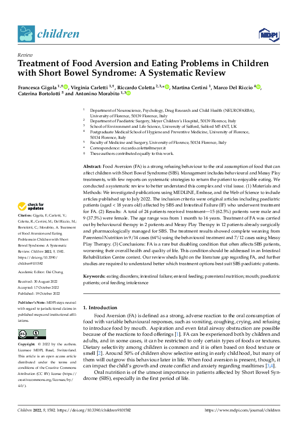 (PDF) Treatment of Food Aversion and Eating Problems in Children with ...