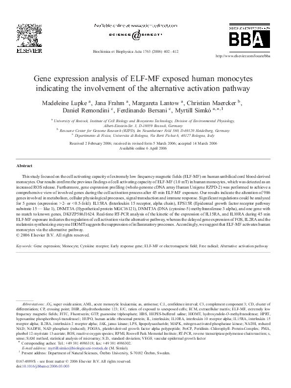 (PDF) Gene expression analysis of ELF-MF exposed human monocytes ...