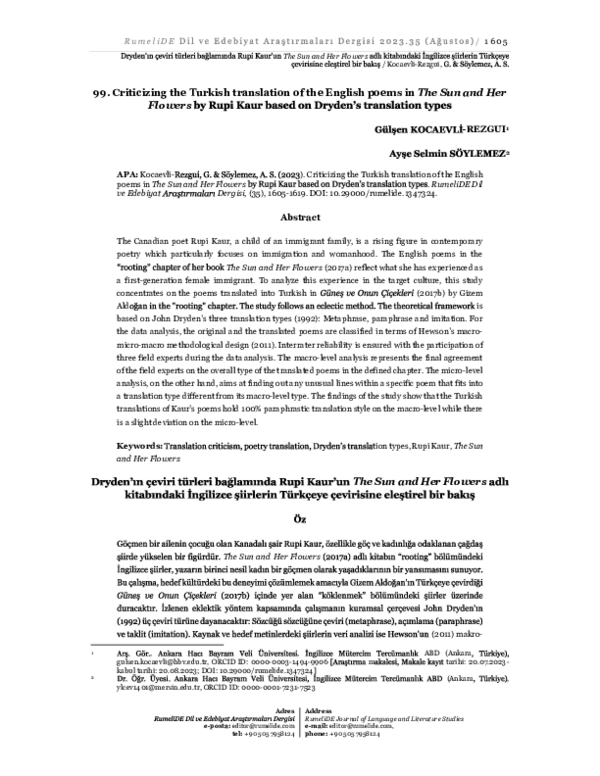 (PDF) Criticizing the Turkish translation of the English poems in The ...