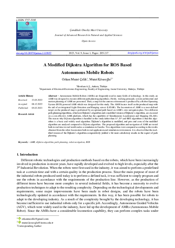 (PDF) A Modified Dijkstra Algorithm for ROS Based Autonomous Mobile Robots