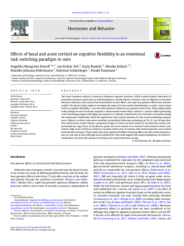 (PDF) Effects of basal and acute cortisol on cognitive flexibility in ...