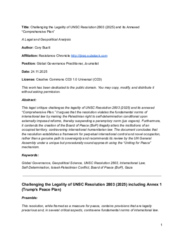 (PDF) Challenging the Legality of UNSC Resolution 2803 (2025) and its ...
