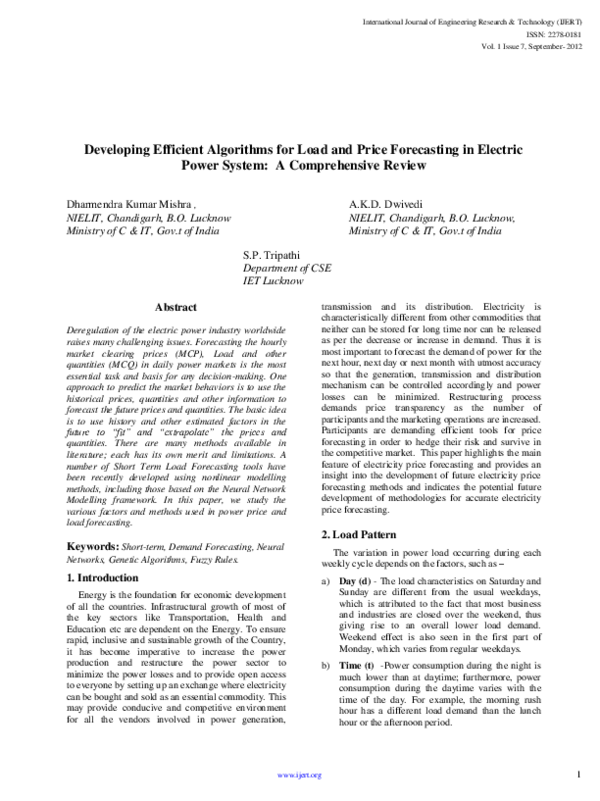 (PDF) Developing Efficient Algorithms for Load and Price Forecasting in ...