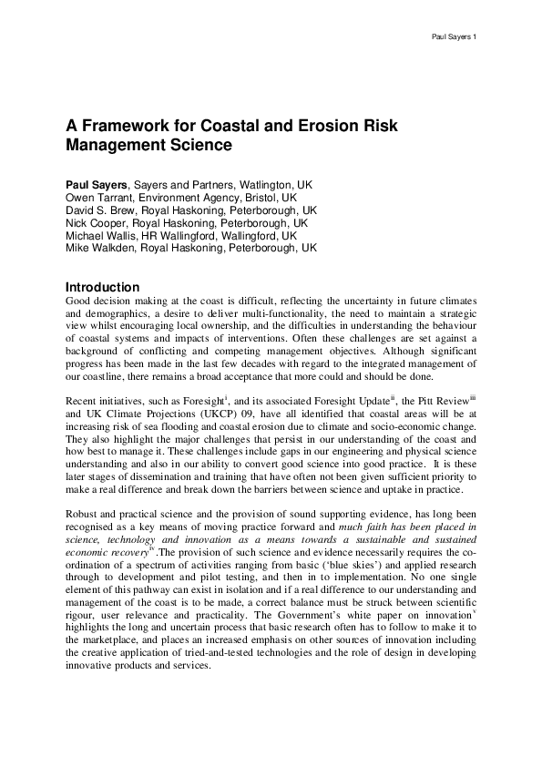 (PDF) A framework for coastal and erosion risk management science