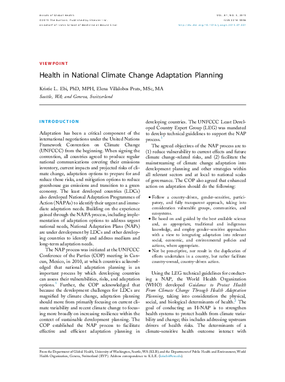 (PDF) Health in National Climate Change Adaptation Planning