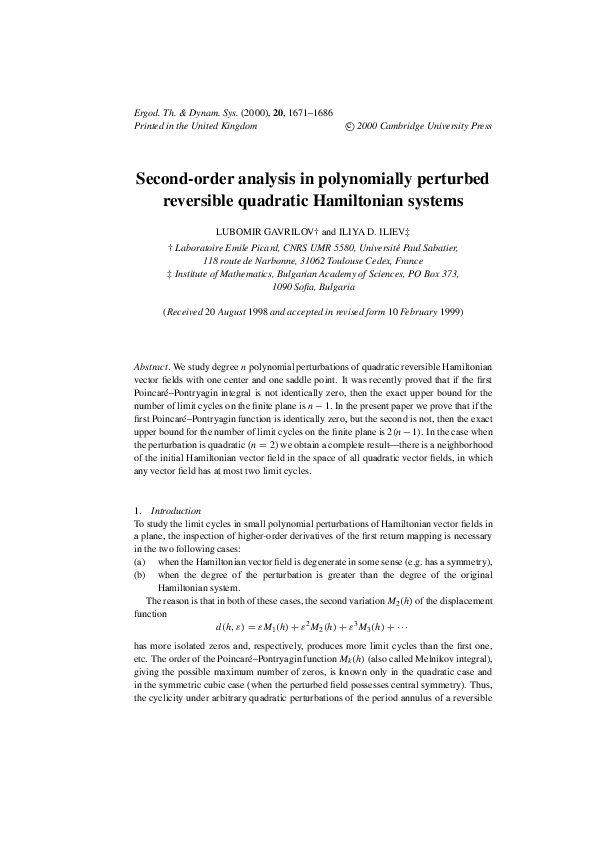 (PDF) Second-order analysis in polynomially perturbed reversible ...