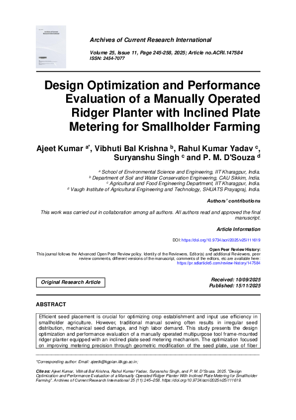 (PDF) Design Optimization and Performance Evaluation of a Manually ...