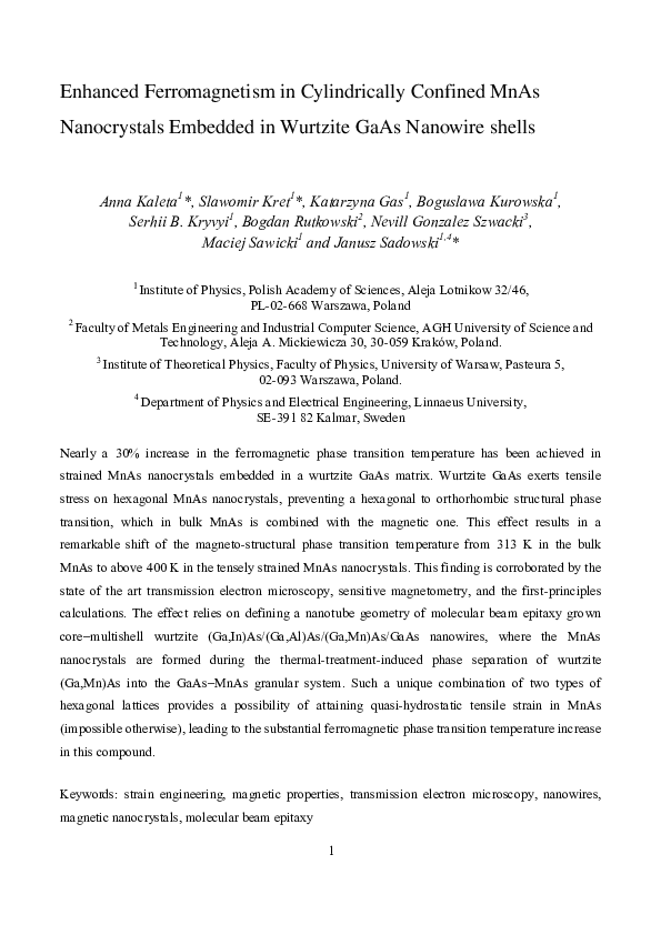 (PDF) Enhanced Ferromagnetism in Cylindrically Confined MnAs ...