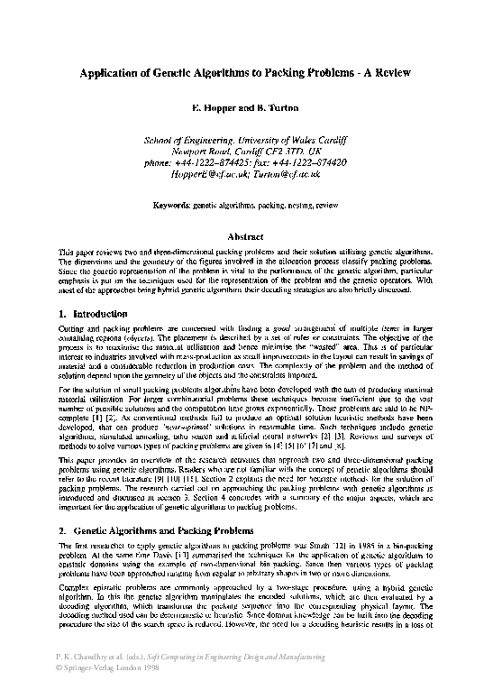 (PDF) Application of Genetic Algorithms to Packing Problems — A Review