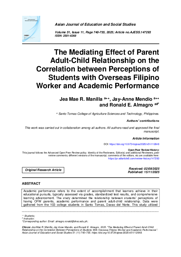(PDF) The Mediating Effect of Parent Adult-Child Relationship on the ...