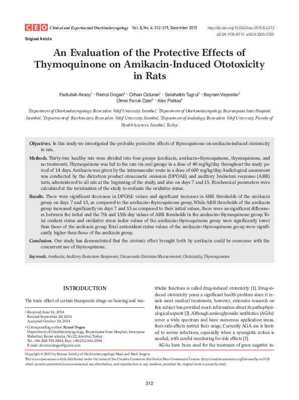 (PDF) An Evaluation of the Protective Effects of Thymoquinone on ...