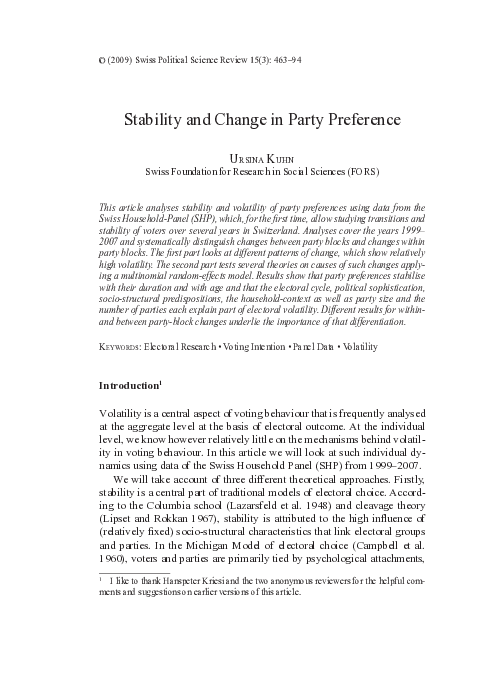 (PDF) Stability and Change in Party Preference