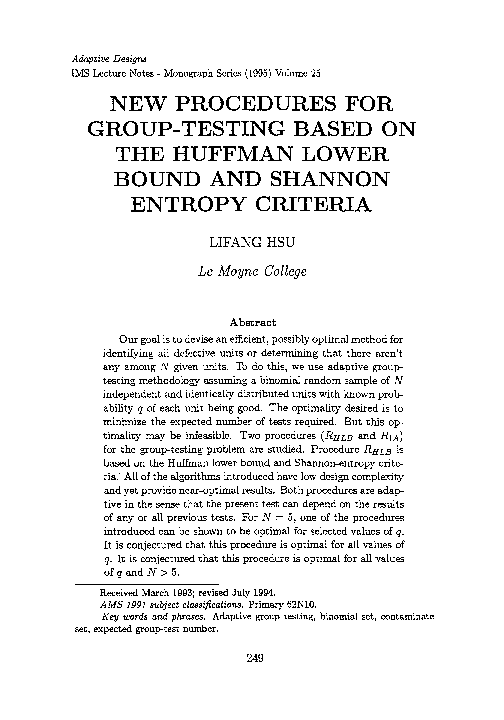 (PDF) New procedures for group-testing based on the Huffman lower bound ...