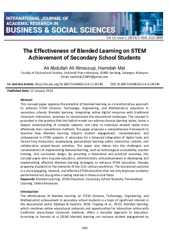 (PDF) The Effectiveness of Blended Learning on STEM Achievement of ...
