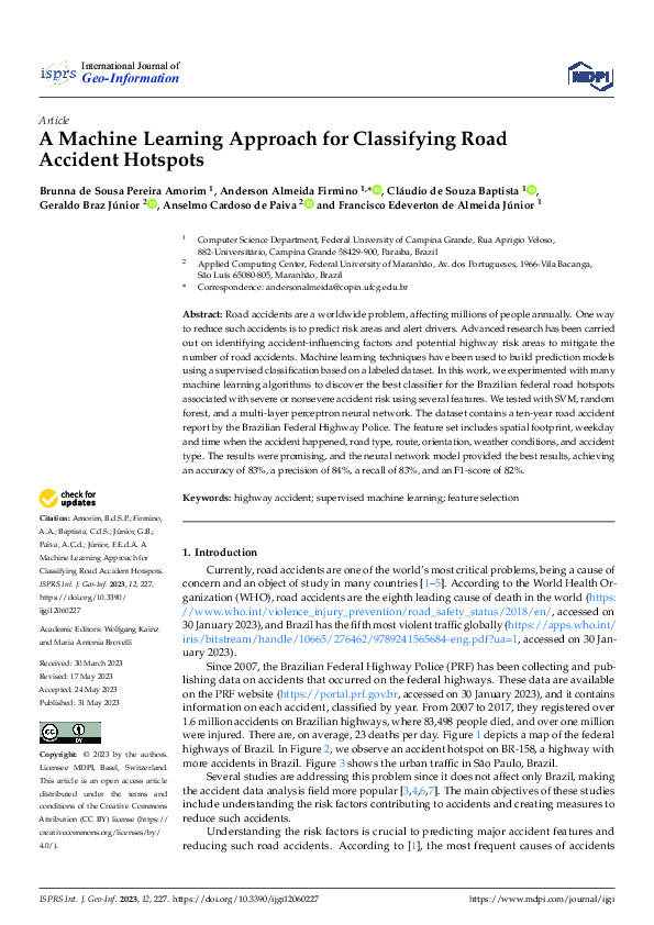 (PDF) A Machine Learning Approach for Classifying Road Accident Hotspots